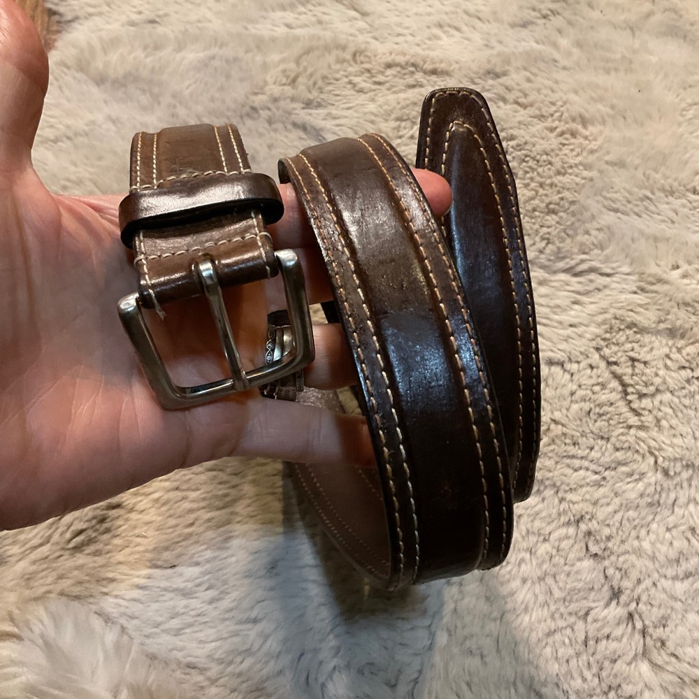 Eddie Bauer Belt Leather Brown Men Size‎ 38 Silver Buckle